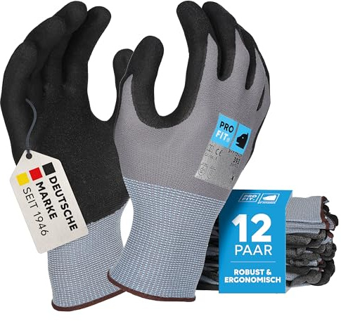 PRO FIT Nitrilschaum-Arbeitshandschuh – 12er Pack, OEKO-TEX Standard 100 zertifiziert, Touchscreen fähig, Montagehandschuh mit neuer ERGO-FIT Passform - Gr. 10