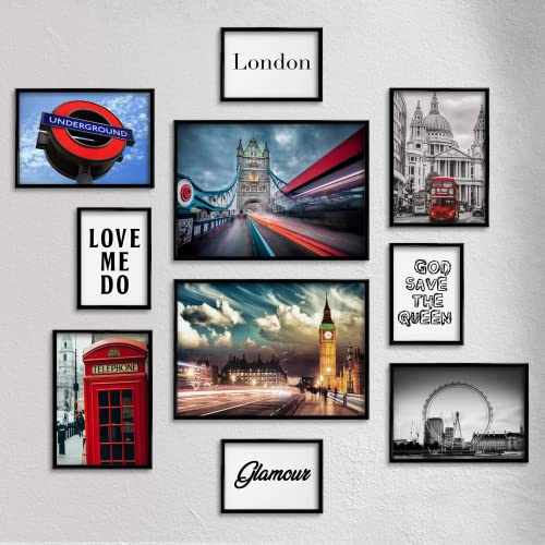 Giallobus - Set mit 10 Wandpostern - Londoner Stadtsammlung - Beschichtetes Papier - | 2 x A3 42x30cm | 4 x A4 30x21cm | 4 x A5 21x15cm | - OHNE RAHMEN - Moderne Gemälde Wohnzimmer