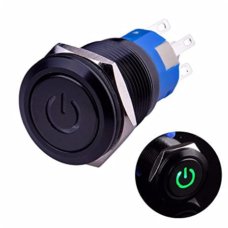 SKXMOD Verriegelungsschalter Druckknopfschalter 1NO1NC SPDT ON/OFF schwarzes Metallgehäuse mit LED geeignet für 19 mm (Farbe: Weiß, Größe: 6 V)