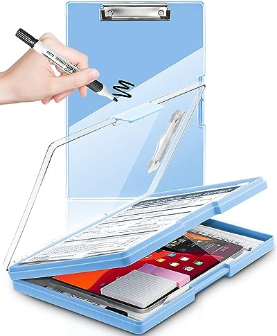Clipboard with Storage,Heavy Duty Clip Boards 8.5x11 with 2 Storage Case,Clear Visible Top Panel Storage Clipboards,Side Opening Clip Boards,Nursing Clipboard Folder Case for Office Supplies-Aqua Blue