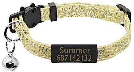 SARUEL Personalisiertes Namensschild Katzenhalsband Custom Safety Breakaway Cute Dot Katzenhalsband Glocke Halskette Gravur ID Namensschild Katzenhalsband,Schwarz-Beige,S (20cm-28cm)