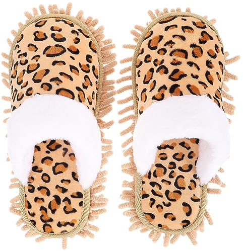 Healvian Chenille-Mikrofaser-Mopp-Hausschuhe mit Kuh-Design, rutschfest und wiederverwendbar für die Reinigung von Holzböden, Fliesen und Vinyl, Schuhe mit abnehmbarem Mopp für den Hausgebrauch