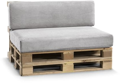 Gutekissen® Palettenkissen, Gartensofakissen, Sitzkissen, Rückenlehne gefüllt mit Poulirette-Schaum, viele Farben und Größen PFL (Set (Sitzkissen 120x80 +Rückenlehne 120x40), Hellgrau)