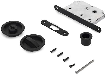 Emuca - Kit di serratura con rosetta rotonda, maniglia con serratura per porta scorrevole, Ø57mm, Acciaio, Nero