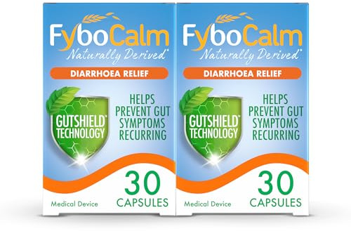 Fybocalm Diarrhoea Relief Capsules, 30 Capsules X 2, 60 Total | Naturally derived diarrhoea relief for adults, long-lasting IBS relief, prebiotic, gluten & lactose free