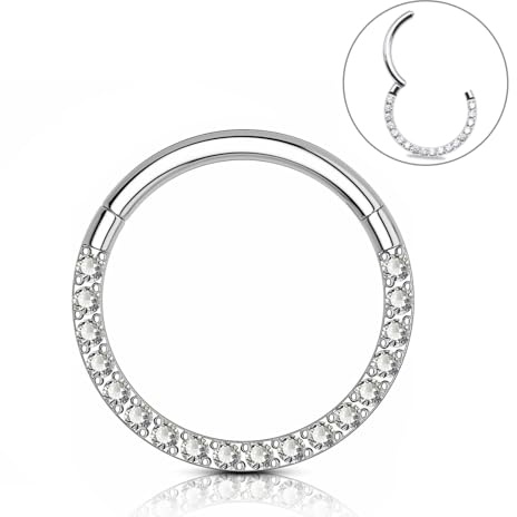 ESHIONER Piercing Nariz Aro G23 Titanio Pendientes Nariz Piercing Nostril Tragus Septum Helix Daith Piercing Labio Inferior Plata 6MM 16G, plata CZ