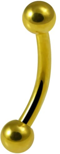 AZARIO LONDON Gold Anodized G23 Grade Titanium 16 Gauge - 6mm Length Curved Barbell with Ball - Eyebrow Bar - Titanium Tragus Jewellery - Gold Anodized Eyebrow Jewellery