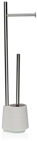 Versa Portarrollos de Papel Higiénico con Soporte para Escobilla Blanco Resina Acero Chic 58 cm
