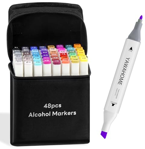 48 Colours Alcohol Markers - Dual Tip Art Marker Pen Set, Colouring Pens For Adults, Permanent Marker Pens For Drawing, Design, Manga, Graffiti, Colouring Books, Adult Artist Student Art Supplies