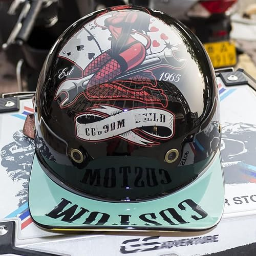 Motorcykel Retro Halv Shell Hjälm Liten Tunn Skull Cap Hjälm Baseball Cap Style, Herr Dam ECE Godkänd Tysk stil Hjälm, Scooter Moped Chopper Cruiser Open Face hjälm