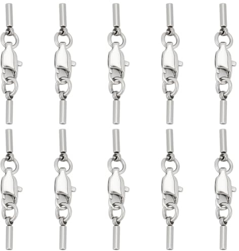 PLIGREAT 10 Stück Kordel Endkappe Edelstahl mit Karabinerverschluss für DIY Schmuck Verbinder Lederarmbänder Halsketten Herstellung Perlen Drahtfaden Endkappe Verschluss