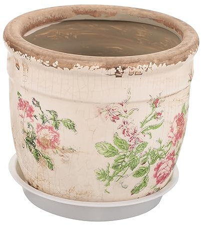PRETYZOOM Maceta de Cerámica para Suculentas para Jardín y Diseño Vintage de Rosa, Pequeña Orificio de Drenaje, Adecuado para Plantas de Interior y Exterior, Decoración Retro Funcional