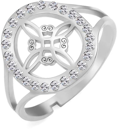 Dreamtimes Witch Knot Ring für Frauen keltischen quaternären Wiccan Hexen Knoten Ring Edelstahl einstellbar offene Finger Ringe mit klaren Zirkon Runde Witchcraft Amulett Schmuck