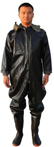 Serenitison Anglerhose Wasserdicht,Einteilige Regenmantel Wathose,Angelhose mit Kapuze,rutschfeste Sohle,Herren Ganzkörper Wathose,Damen verdickte Angelhose,für Baustellen,Angeln,Bauernhöfe,Gärten
