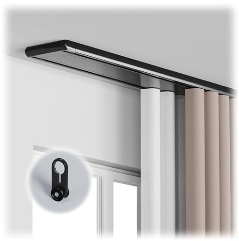Double Rails De Rideaux Rideau Rai Plafond, Rail De Rideau en Aluminium Silencieux Et Résistant Rail Rideaux avec Poulies À Lame d'acier Et Vis De Montage(Noir,100cm)