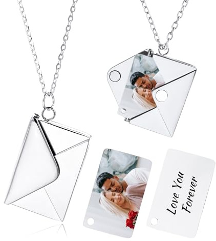 OTXIXTO Personalisiert Foto Silber/Roségold/Gold Sonnenblumen/Umschlag/Herz Medaillon Halskette für Frauen Damen Medaillon Gedenkhalskette mit Bild/Text Denkmal Sonnenschein Schmuckgeschenk für Frauen
