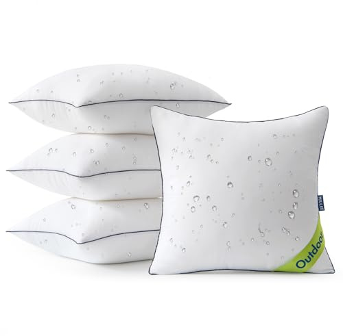 MIULEE 18x18 Outdoor Pillows, Pack of 4 Water Resistant Waterproof Pillow Inserts Decorative Stuffer for Sofa Couch Patio and Garden