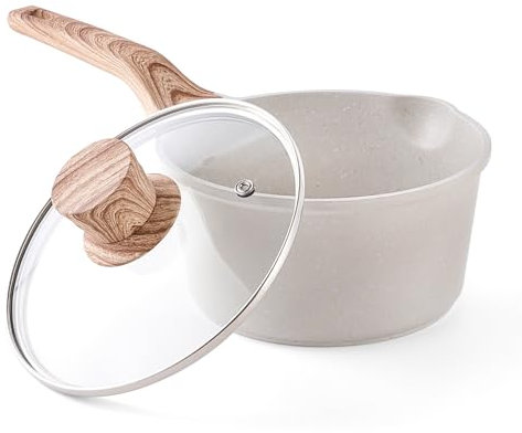 RIOVARM 18 cm Casseruola Antiaderente Induzione Casseruole con coperchio In granito 2L Pentola per il latte Casseruola Latte Pentola per Pasta Vaso per Salse
