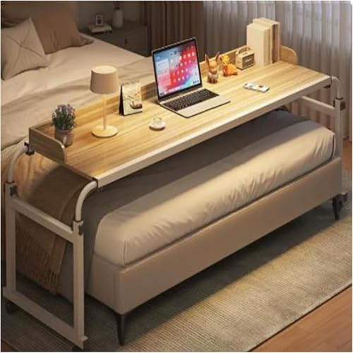 LIJBDDM Table De Lit Pivotante à Hauteur Réglable avec roulettes pour Un Usage Domestique,Table De Plateau à roulettes pour Ordinateur Portable(Color:Bois)