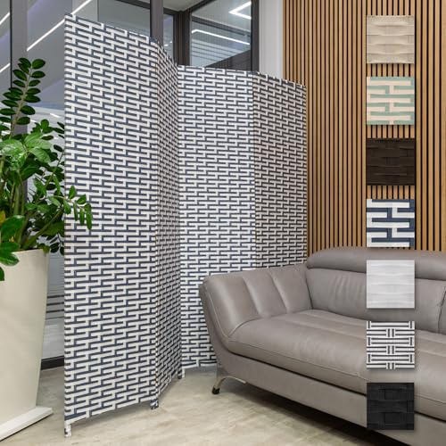 HEXIM Paravent 180 x 180 cm – skiljevägg 4-delad vikbar för inomhusbruk – dekorativt blickfång integritet rumsdelning inomhus (L24102 mörkblå och vit)