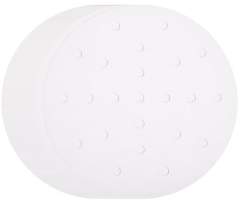 QUARKZMAN 100 stycken Air Fryer Liner, 15 cm (6 tum) runda bambudämpare med hål non-stick perforerat pergamentpapper engångs ångpapper för Air Fryers ångkorg, vit