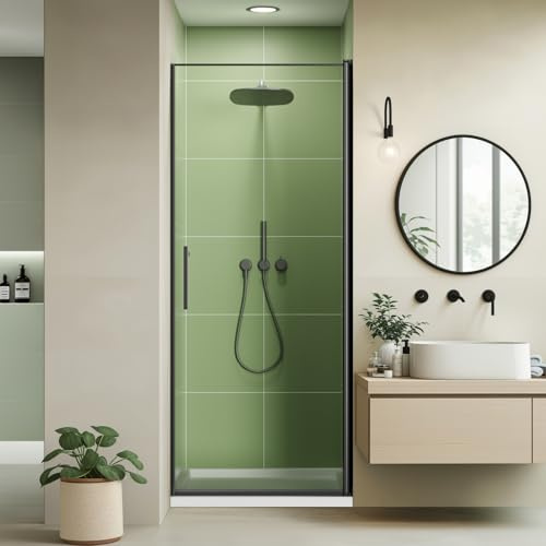 30 Wx72 H Frameless Reversible Pivot Shower Door, 1/4 Clear SGCC Tempered Glass, 304 Stainless Steel Hardware, Water Protection Seal Stripes Plus Glass-Fixing Aluminum Stripe