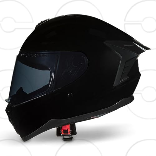 CRUIZER Casco moto Integrale Omologato Nero Lucido con visiera trasparente e visiera Smoke (XL)