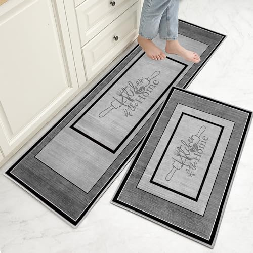Hoimlm Lot de 2 tapis de cuisine antidérapants et lavables, 2 pièces tapis et carpettes de cuisine, ensembles de tapis de cuisine anti-fatigue pour décoration de la maison et bureau, bureau debout (I