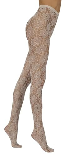 Sarah Borghi Rakel Collant Donna Fantasia, Calze a Rete con Fantasia Floreale, Made in Italy (avorio, 3/4)