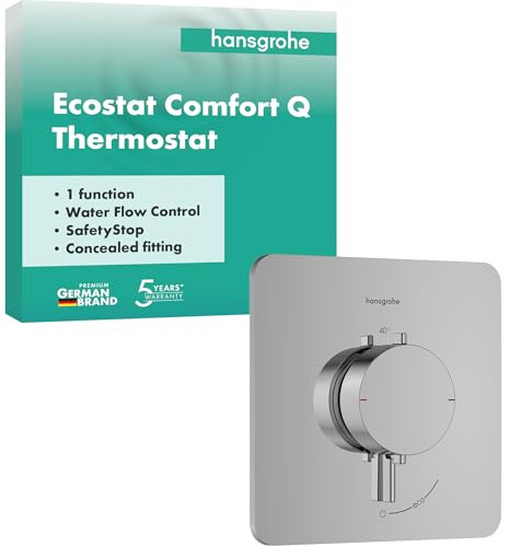 hansgrohe Ecostat Comfort Q - Termostat för inbyggnad, Termostatblandare med säkerhetsspärr (SafetyStop) vid 40° C, Badrumsblandare för 1 funktion, krom, 33712000