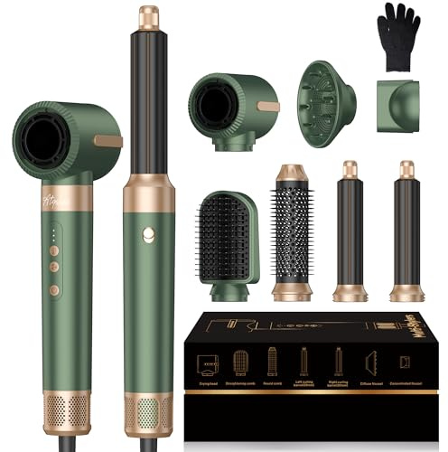 Atopskins Hairstyler Warmluftbürste 7 in 1 Airstyler set,110000 RPM Ionen Haartrockner Set mit Föhn,Luftstrom Rundbürsten Föhnbürste, Lockenstab,Glättbürste,für Haar Volumen, Glätten,Locken und Föhnen
