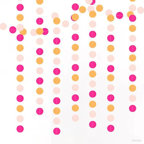 Ainmto 52Ft Hängenden Papier Girlande Rosenrot Rosa und Orange,Rund Punkte Papier Deko for Party(4M x 4)
