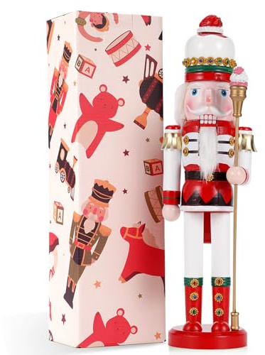Tpudn 38cm (15-inch) Giant Nutcracker Doll Holding Candy Cane & Ice Cream Cone – Collectible Wooden Nutcracker Creative Figures Christmas Decoration for Home, Party, or Festive Gift(Ice Cream)