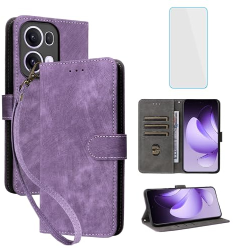RFID Wallet Phone Case for OPPO Reno 13 Pro 5G Reno13Pro Purple | with Screen Protector,Leather Flip Cover,Card Slot,Kickstand,Women Men Mobile Phone Case for OPPO Reno13 Pro Reno13Pro