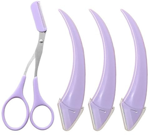 Anfänger Sicherheit Augenbrauen Rasiermesser, Edelstahl Augenbrauen Rasierer Augenbrauen mit Kamm, Halbmondklinge mit Mikroguard Eyebrow Trimmer, tragbare Augenbrauen-Schönheitszubehör (Purple)