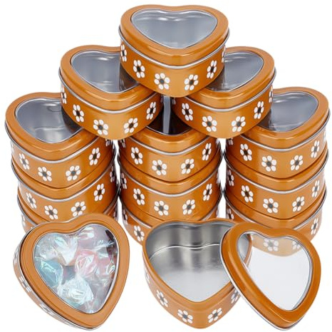 PH PandaHall 20pcs Heart Shaped Tins Valentine's Day Box 6cm Flower Metal Tin Cans Empty Candy Tins Storage Box Container with Clear Window Lids for Gift Packaging Treasures Candies DIY Crafts