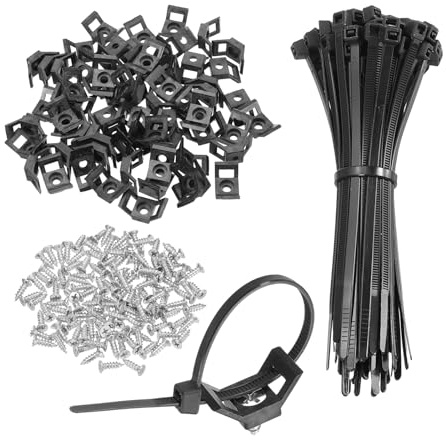 sourcing map 60 soportes tipo sillín de 2,8 cm con bridas de 15,24 cm y tornillos de rosca M5, juego de abrazaderas de soporte organizador de cables, color negro