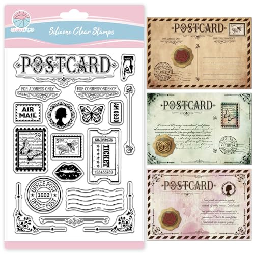 GLOBLELAND Silikonstempel Retro Postkarten Klare Silikon Stampl Vintage Ticket Stempel Retro Rahmen Clear Stamps für DIY Journal Scrapbooking Fotoalbum Kartenherstellung