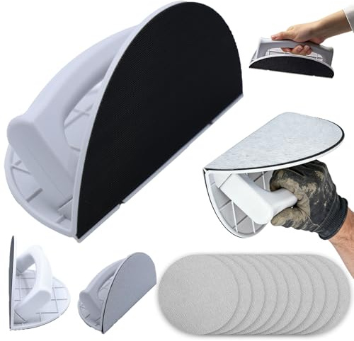 ZHLIMY Eckenschleifer Trockenbau, Eckschleifer Trockenbau mit Selbstklebendes 10-Blatt-Hand-Detail-Schleifpapier-Set Halbrundes 90°-Winkel-Schleifpapierwerkzeug zum Reinigen und Polieren von Ecken