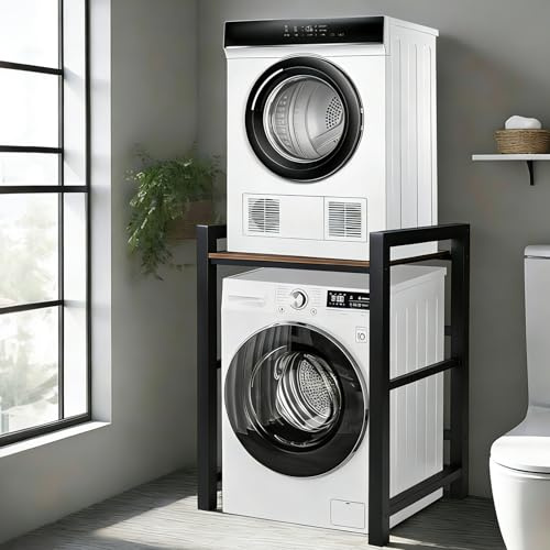 Waschmaschine und Trockner Übereinander, Waschmaschinen Untergestell, Lagerregal über der Waschmaschine, Waschmaschinenschrank Tragfähigkeit 350 kg, Lagerregal für Waschküche, Schwarz, 75x65x105cm