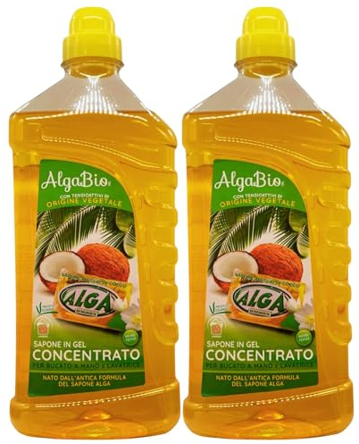 2x Sapone In Gel Concentrato Per Bucato a Mano o Lavatrice, 20 Lavaggi. Con Tensioattivi Di Origine Vegetale, All'Olio Di Cocco 1000ml