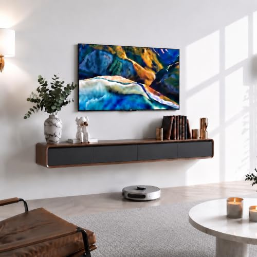 FGNIXLN Massivholz TV Lowboard,160-240CM TV Schrank,Lowboard Hängend, Fernsehschrank Für Das Wohnzimmer, Geeignet Für Das Wohnzimmer Und Schlafzimmer (Nussbaum/Schwarz, 200CM)