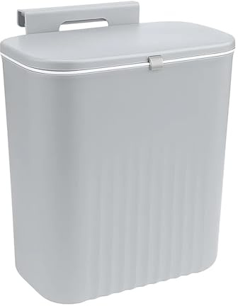 9L Kitchen Bin Hanging Trash Bin with Odor Lock Lid Slim Under Sink Garbage | Can for Kitchens Food Waste Caddy Fits Cabinet Doors (Gray)