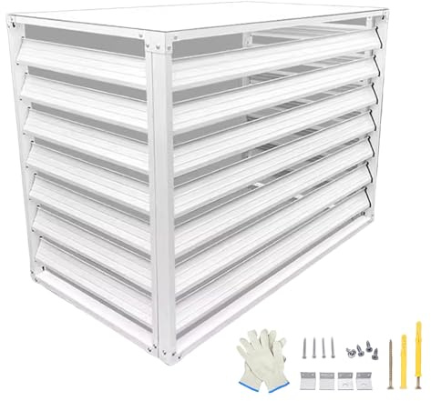 Outdoor Air Conditioner Cover Privacy Fence Panels Slatted Lattice for AC Units 4 Panels (White 39x20x28in) Weatherproof Perfect for Gardens and Patios