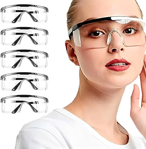 Paquete de 5 gafas de seguridad transparentes para el trabajo, gafas de seguridad, gafas protectoras a prueba de polvo, gafas de protección ocular para adultos para el trabajo, construcción