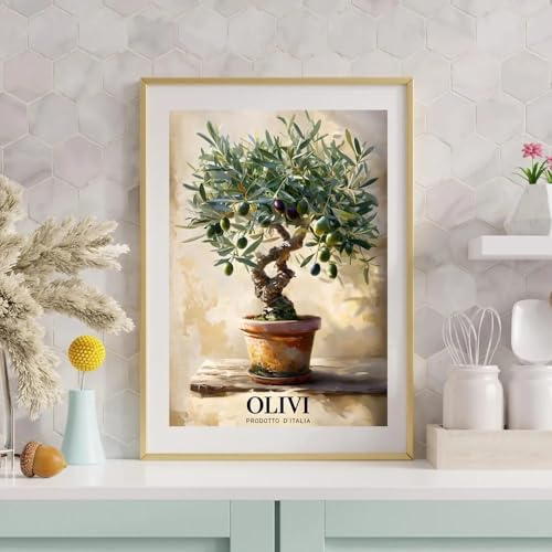 GOSRD Mediterraner Olivenbaum, moderner Leinwanddruck, Zitronenbaum, botanisches Poster für Wohnzimmer, Schlafzimmer, Küche, Heimdekoration (70x100CM/Rahmenlos)