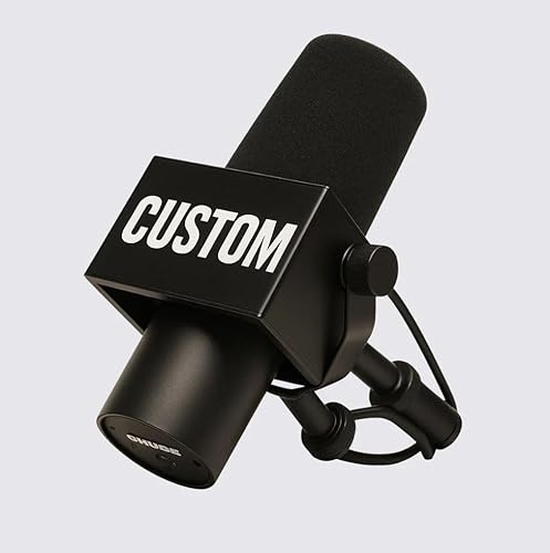 Custom Microphone Black Base Flag for Shure SM7B/SM7 Microphone, Square Mic Flag Cube for Podcast, Broadcast & Streaming, Customizable Mic ID Cover for Studio, Radio, YouTube