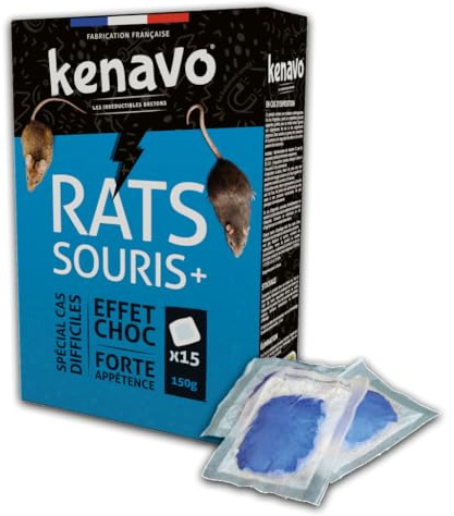 Kenavo Appâts Pâtes Fraîches Anti Rats et Souris Élimine Rats Noirs, Rats Bruns et Souris | Appâts rodenticide Ultra-appétents à Effet Choc | Usage intérieur et extérieur | 150g