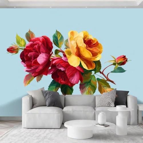 Carta da parati Fotografica 200 x 140 cm - Fotomurali Acquerello Fiori Elegante Minimalista in TNT Murale alla Decorazione da Muro XXL Poster Gigante Design Carta per pareti Panoramica Azzurro