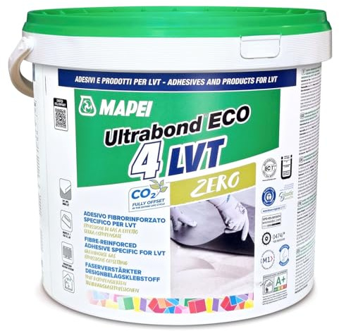 MAPEI Ultrabond Eco 4 LVT Zero Designbelagsklebstoff 14 kg – faserverstärkter LVT Kleber für Vinylboden, PVC, SPC & Rigid Core, hohe Anfangshaftung, EC1 Plus